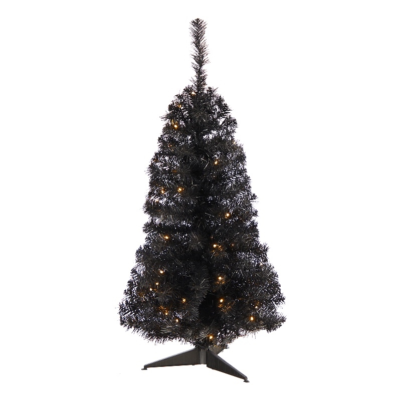Nearly Natural 3ft Black Christmas Tree w/ 50 LED Lights 118 Bendable Branches