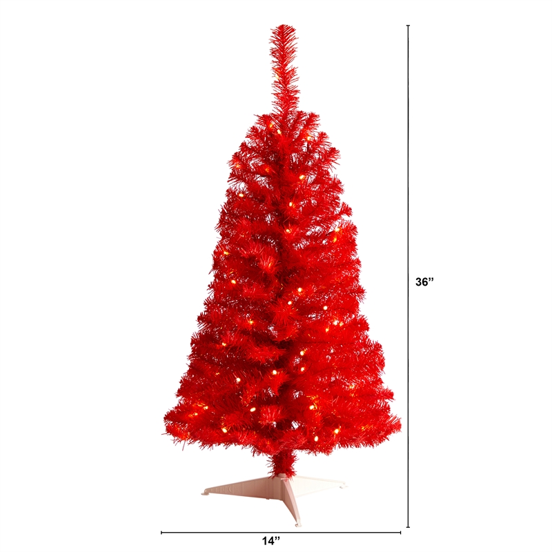 Nearly Natural 3ft Red Artificial Christmas Tree with 50 LED Lights