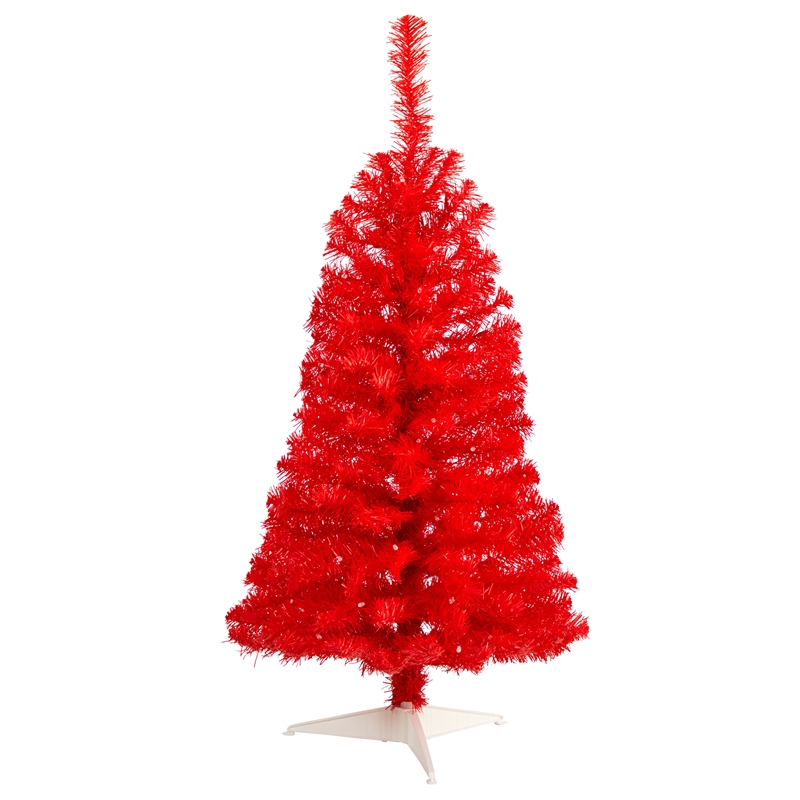 Nearly Natural 3ft Red Artificial Christmas Tree with 50 LED Lights