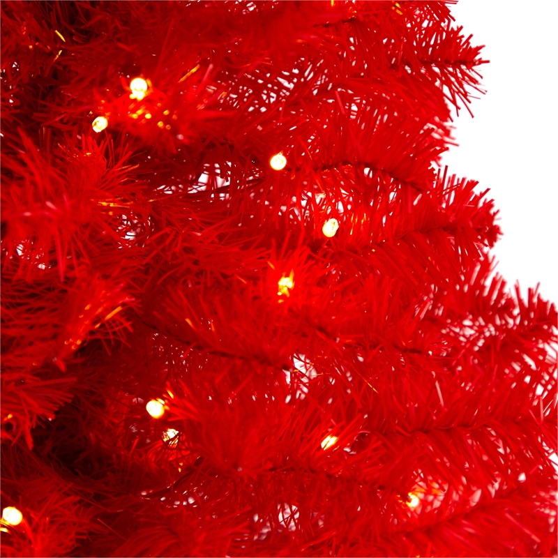 Nearly Natural 3ft Red Artificial Christmas Tree with 50 LED Lights