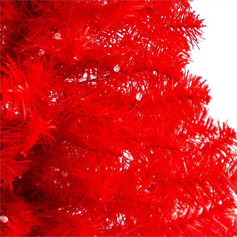 Nearly Natural 3ft Red Artificial Christmas Tree with 50 LED Lights