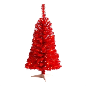 Nearly Natural 3ft Red Artificial Christmas Tree with 50 LED Lights