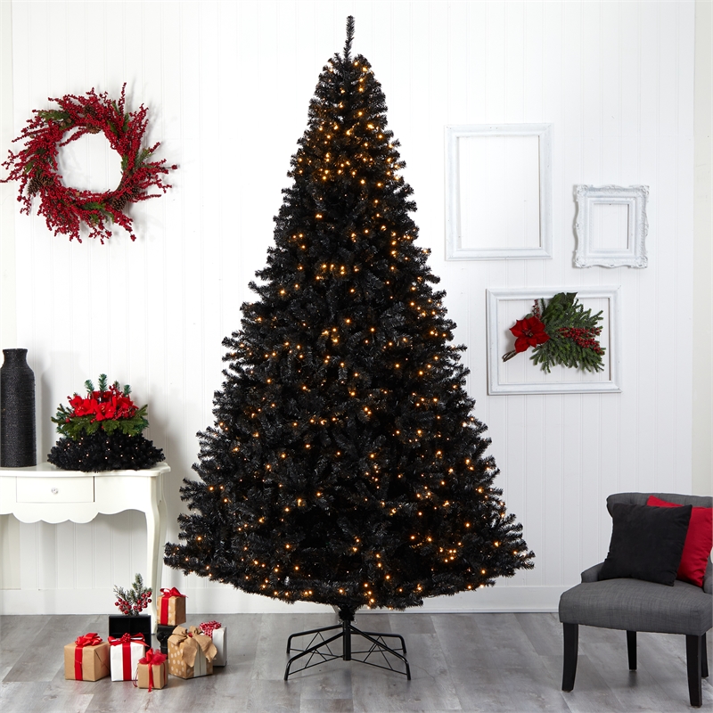 Nearly Natural 10ft Black Christmas Tree with 950 Clear LED Lights 3056 Tips