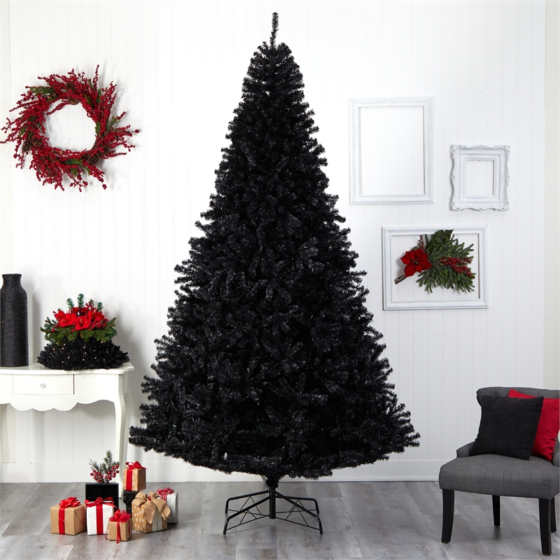Nearly Natural 10ft Black Christmas Tree with 950 Clear LED Lights 3056 Tips