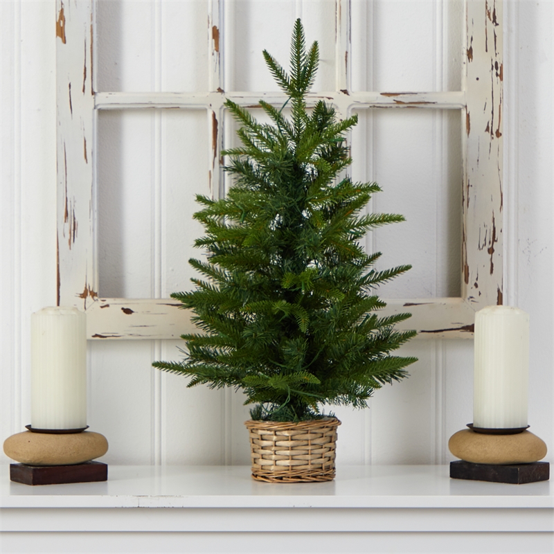 Nearly Natural 2ft Artificial Christmas Tree in Decorative Basket