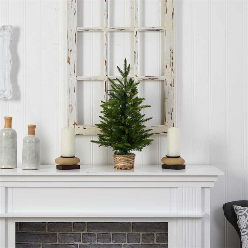 Nearly Natural 2ft Artificial Christmas Tree in Decorative Basket