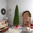 Nearly Natural 11ft Slim Green Mountain Pine Christmas Tree w/ 950 Clear LED