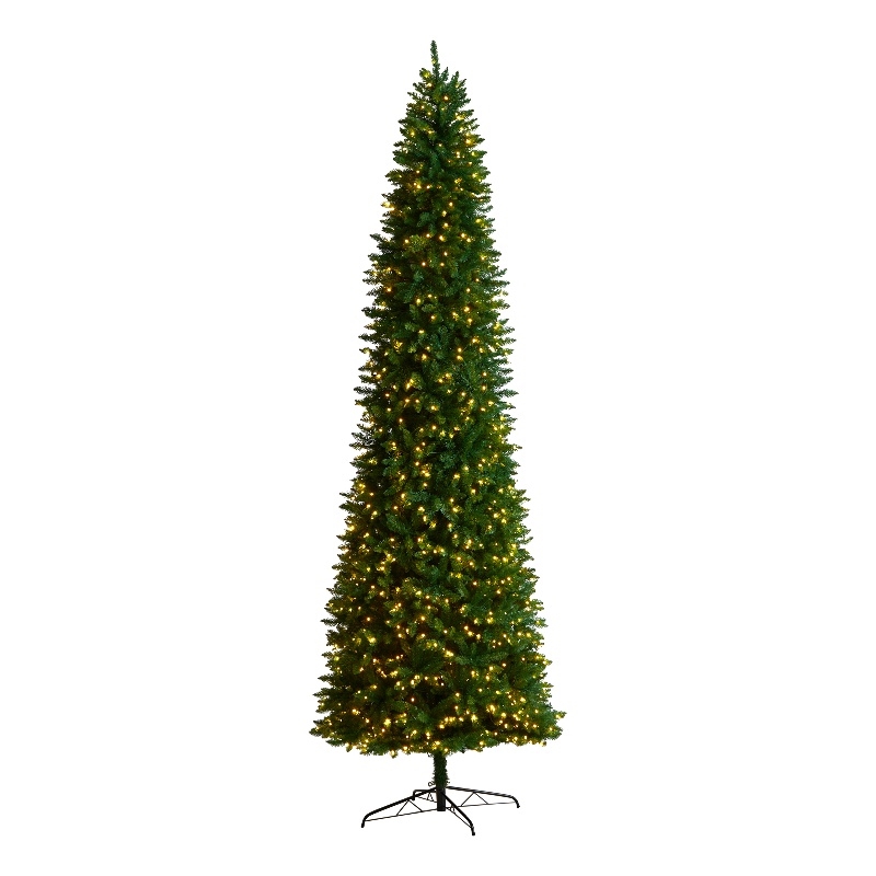 Nearly Natural 11ft Slim Green Mountain Pine Christmas Tree w/ 950 Clear LED