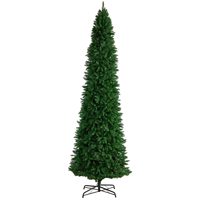 Nearly Natural 12ft Slim Green Mountain Pine Christmas Tree w/ 1100 Clear LED
