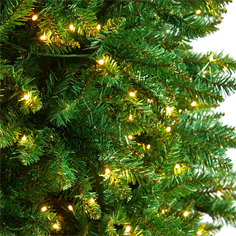 Nearly Natural 12ft Slim Green Mountain Pine Christmas Tree w/ 1100 Clear LED