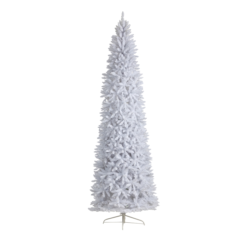 Nearly Natural 10ft Slim White Christmas Tree with 800 Warm White LED Lights