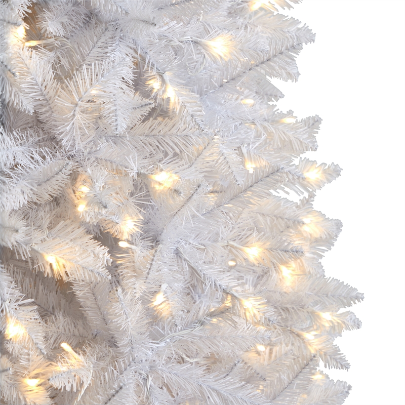 Nearly Natural 10ft Slim White Christmas Tree with 800 Warm White LED Lights