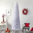 Nearly Natural 10ft Slim White Christmas Tree with 800 Warm White LED Lights