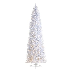 Nearly Natural 10ft Slim White Christmas Tree with 800 Warm White LED Lights