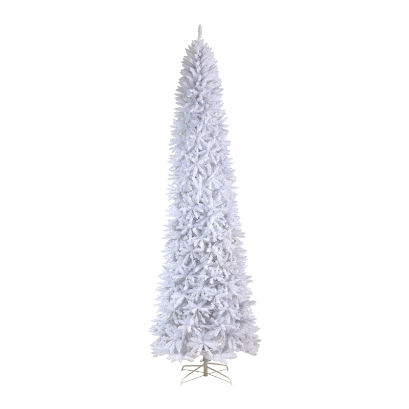 Nearly Natural 11ft Slim White Christmas Tree with 950 Warm White LED Lights