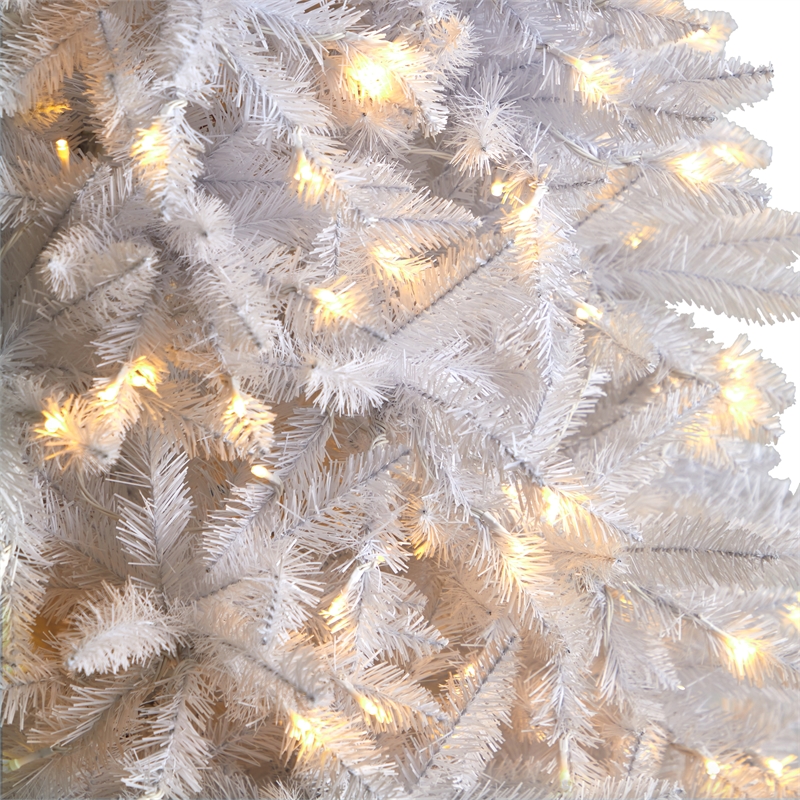 Nearly Natural 11ft Slim White Christmas Tree with 950 Warm White LED Lights