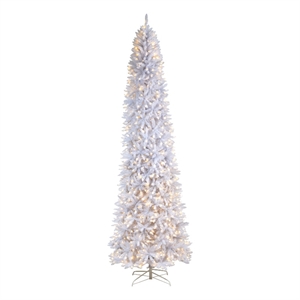 Nearly Natural 11ft Slim White Christmas Tree with 950 Warm White LED Lights