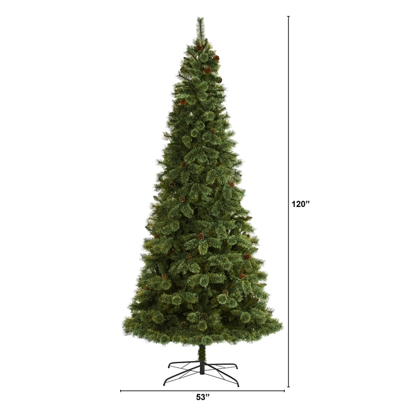 Nearly Natural 10ft White Mountain Pine Artificial Green Christmas Tree