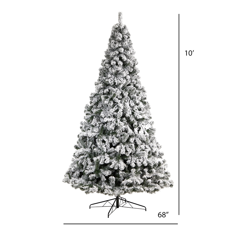 Nearly Natural 10ft Flocked West Virginia Fir Green Christmas Tree