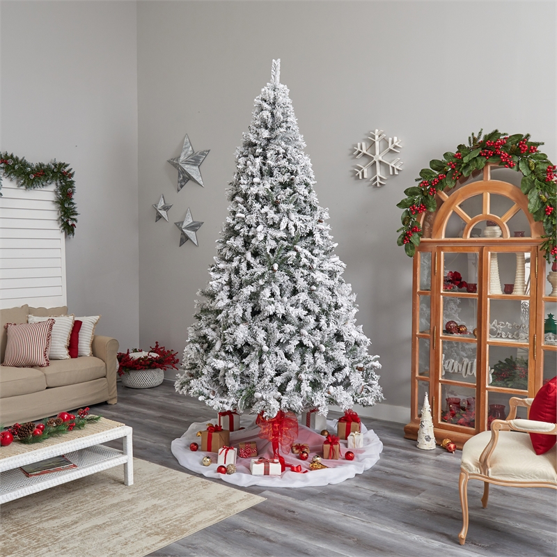 Nearly Natural 10ft Flocked West Virginia Fir Green Christmas Tree