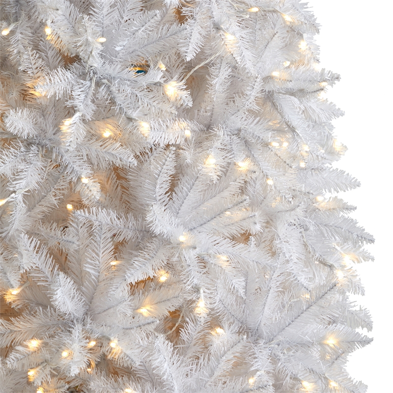 Nearly Natural 12ft Slim White Christmas Tree with 1100 Warm White LED Lights