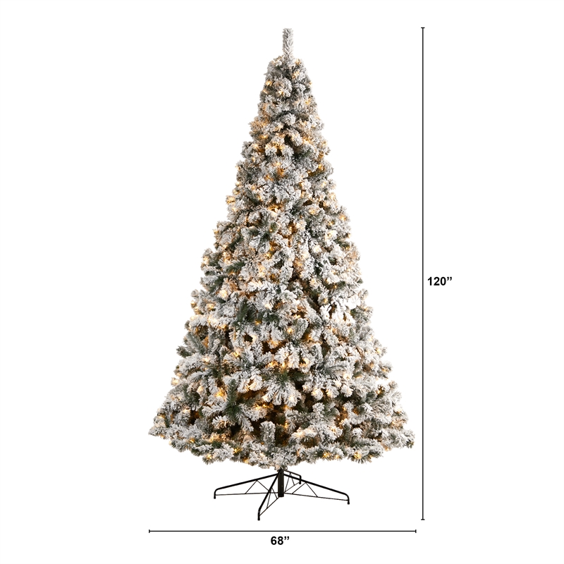 Nearly Natural 10ft Flocked West Virginia Fir Christmas Tree w/ 800 Clear LED