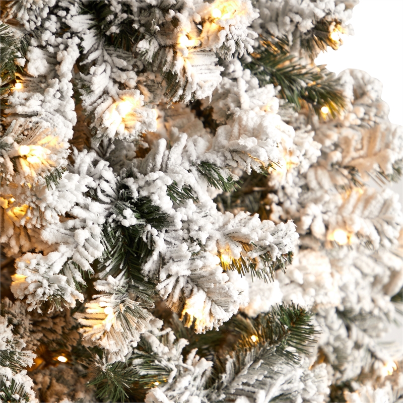Nearly Natural 10ft Flocked West Virginia Fir Christmas Tree w/ 800 Clear LED