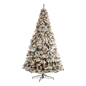 Nearly Natural 10ft Flocked West Virginia Fir Christmas Tree w/ 800 Clear LED