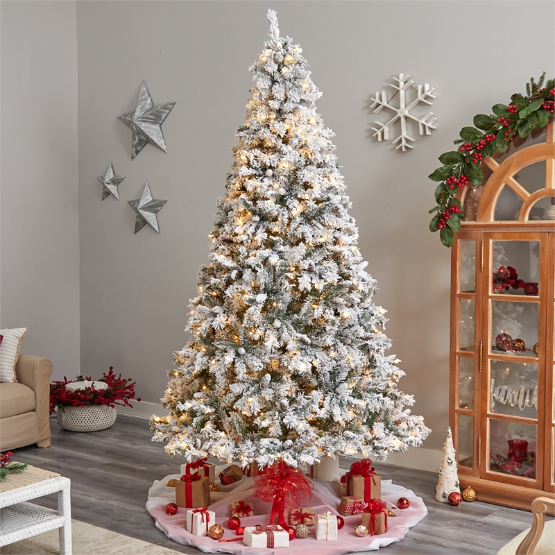 Nearly Natural 9ft Flocked White River Mountain Pine Christmas Tree