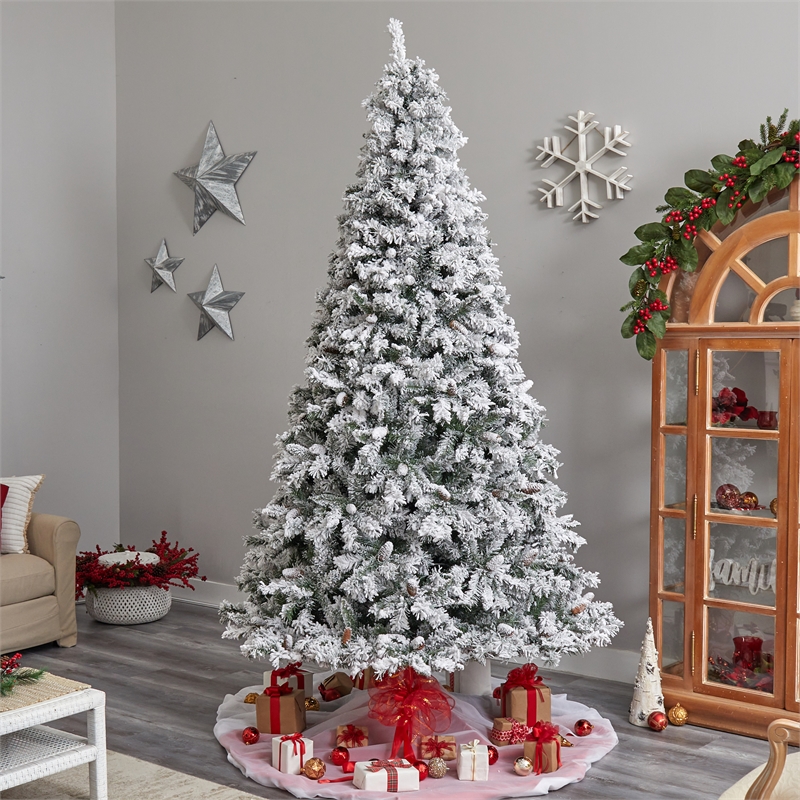 Nearly Natural 9ft Flocked White River Mountain Pine Christmas Tree