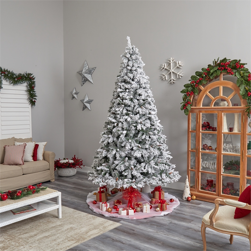 Nearly Natural 9ft Flocked White River Mountain Pine Christmas Tree