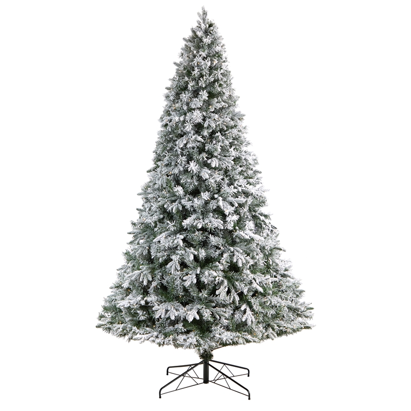 Nearly Natural 9ft Flocked Vermont Mixed Pine Christmas Tree w/ 650 LED Lights