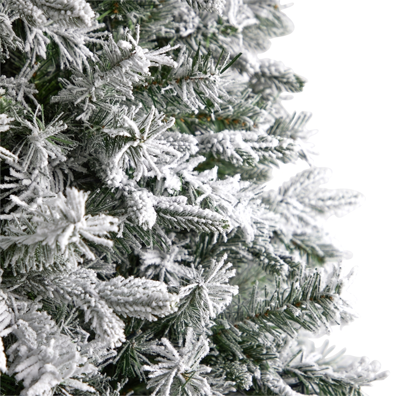 Nearly Natural 9ft Flocked Vermont Mixed Pine Christmas Tree w/ 650 LED Lights