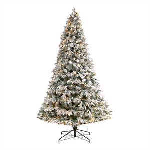 Nearly Natural 9ft Flocked Vermont Mixed Pine Christmas Tree w/ 650 LED Lights