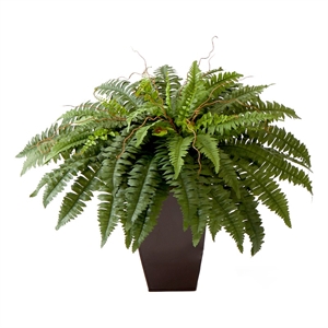 Nearly Natural 23&quot Boston Fern w/ Tapered Bronze Square Metal Planter DIY KIT