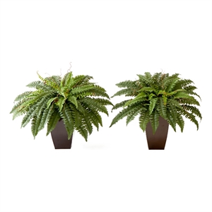 Nearly Natural 23&quot Boston Fern Plant w/Tapered Bronze Square Metal Planter