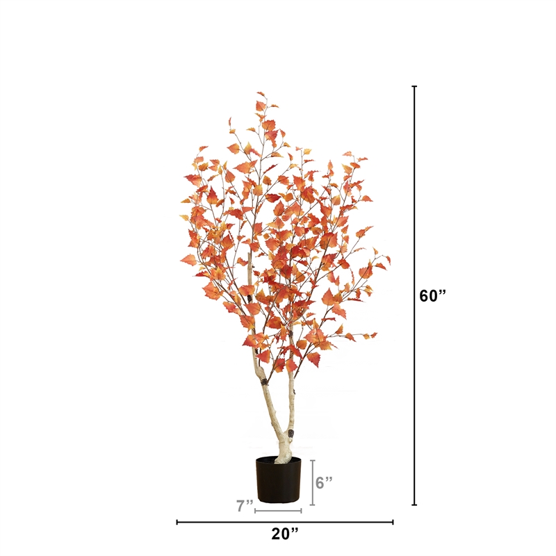 Nearly Natural 5ft Autumn Birch Artificial Fall Tree in Orange