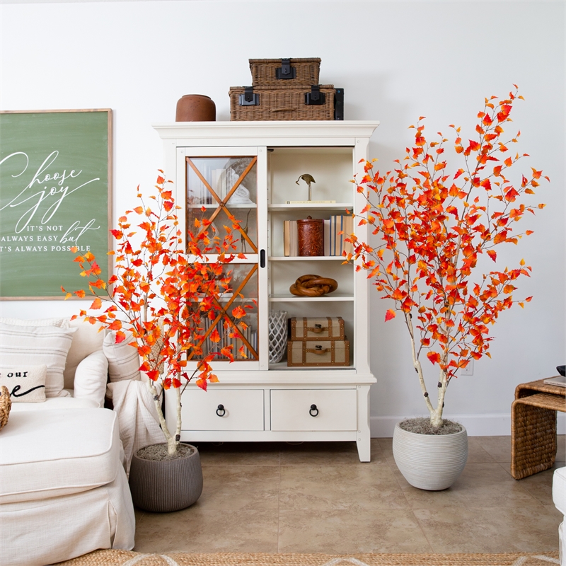 Nearly Natural 5ft Autumn Birch Artificial Fall Tree in Orange