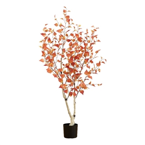 Nearly Natural 5ft Autumn Birch Artificial Fall Tree in Orange