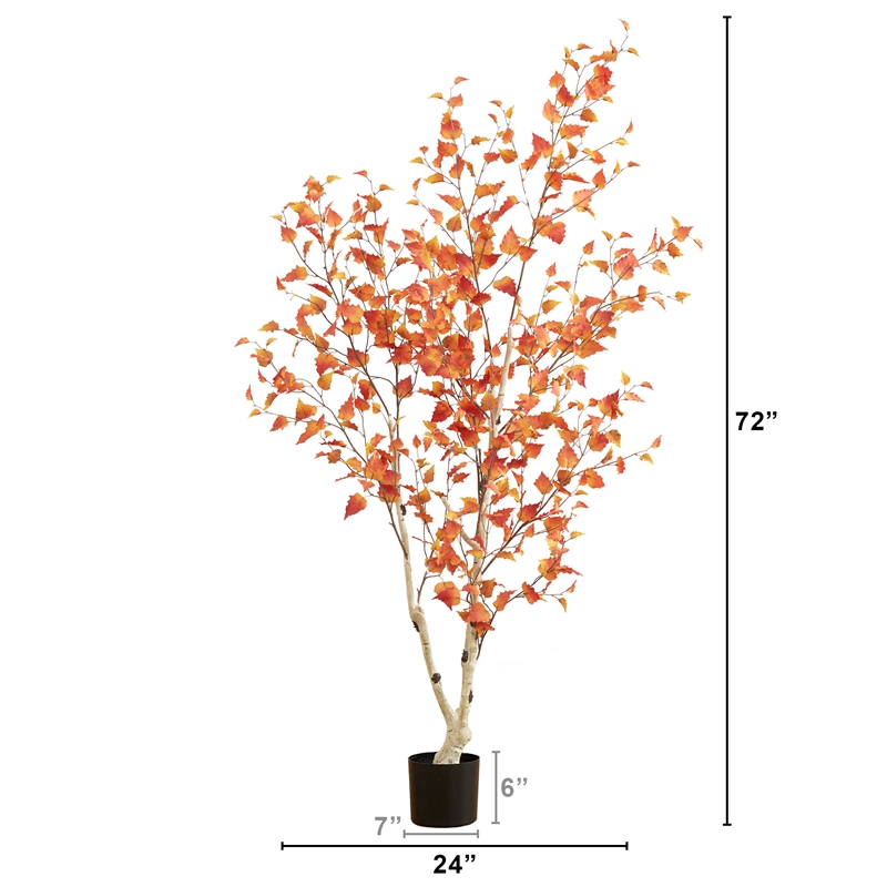 Nearly Natural 6ft Autumn Birch Artificial Fall Tree in Orange