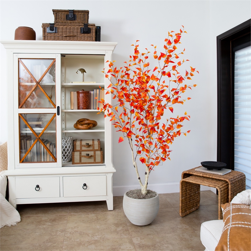 Nearly Natural 6ft Autumn Birch Artificial Fall Tree in Orange