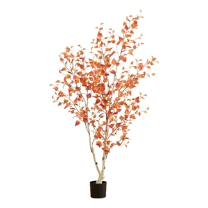 Nearly Natural 6ft Autumn Birch Artificial Fall Tree in Orange