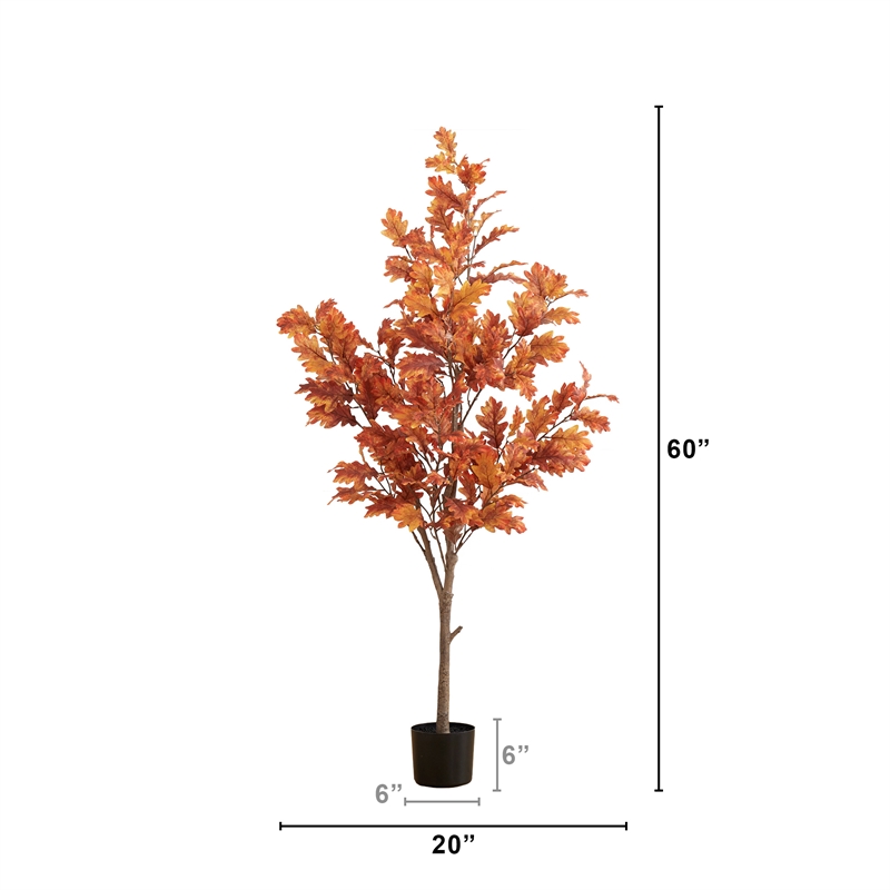 Nearly Natural 5ft Autumn Oak Artificial Fall Tree in Orange