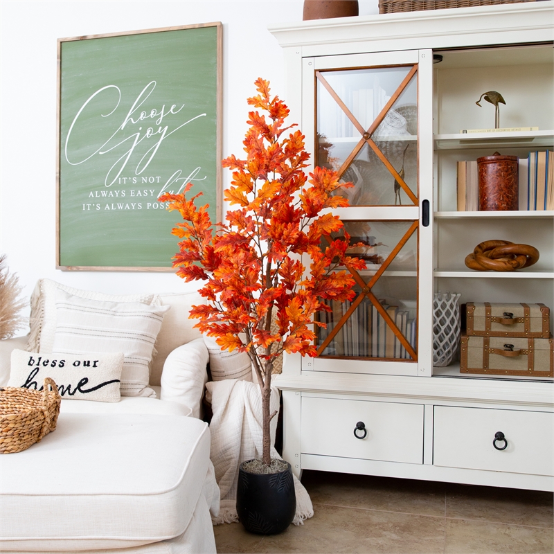 Nearly Natural 5ft Autumn Oak Artificial Fall Tree in Orange