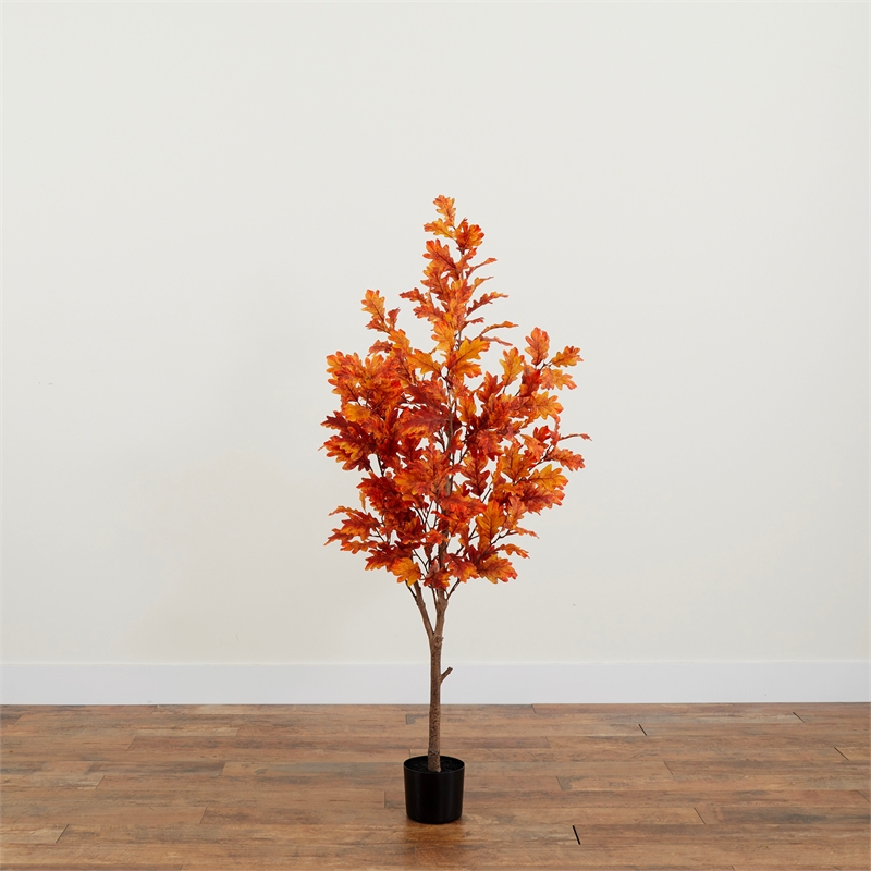 Nearly Natural 5ft Autumn Oak Artificial Fall Tree in Orange
