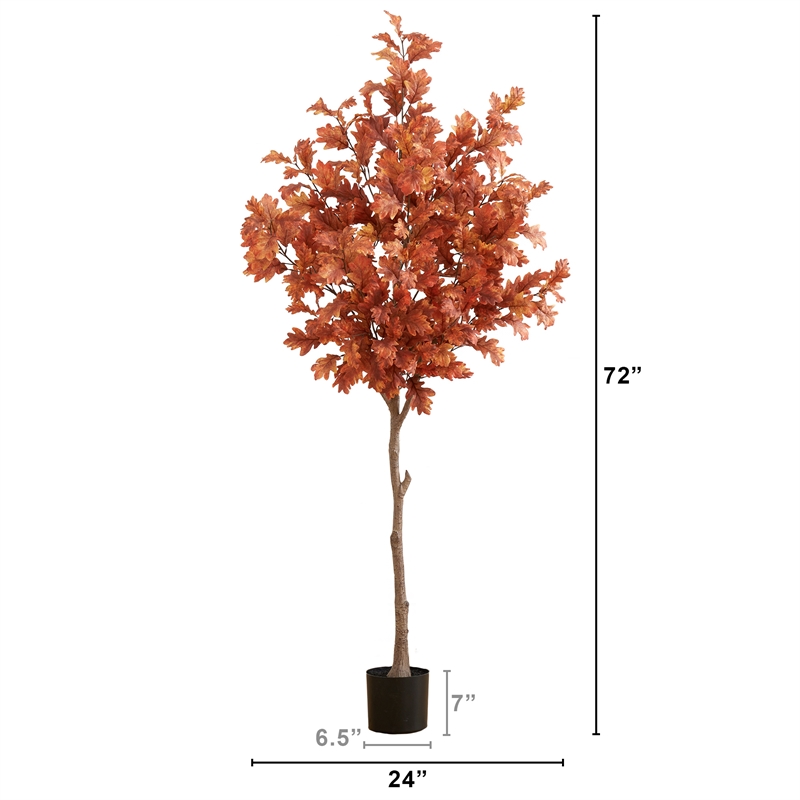 Nearly Natural 6ft Autumn Oak Artificial Fall Tree in Orange