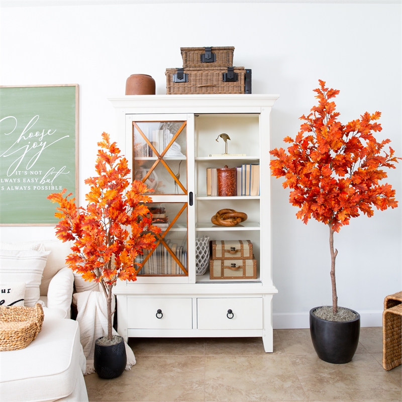 Nearly Natural 6ft Autumn Oak Artificial Fall Tree in Orange