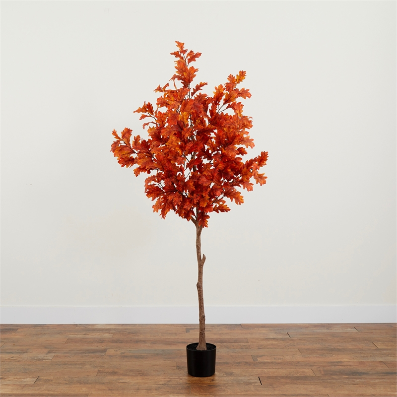 Nearly Natural 6ft Autumn Oak Artificial Fall Tree in Orange