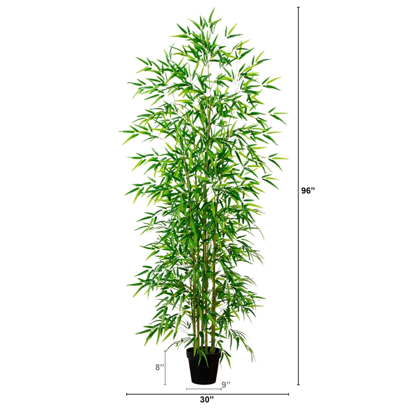 Nearly Natural 8ft Artificial Green Bamboo Tree in Green