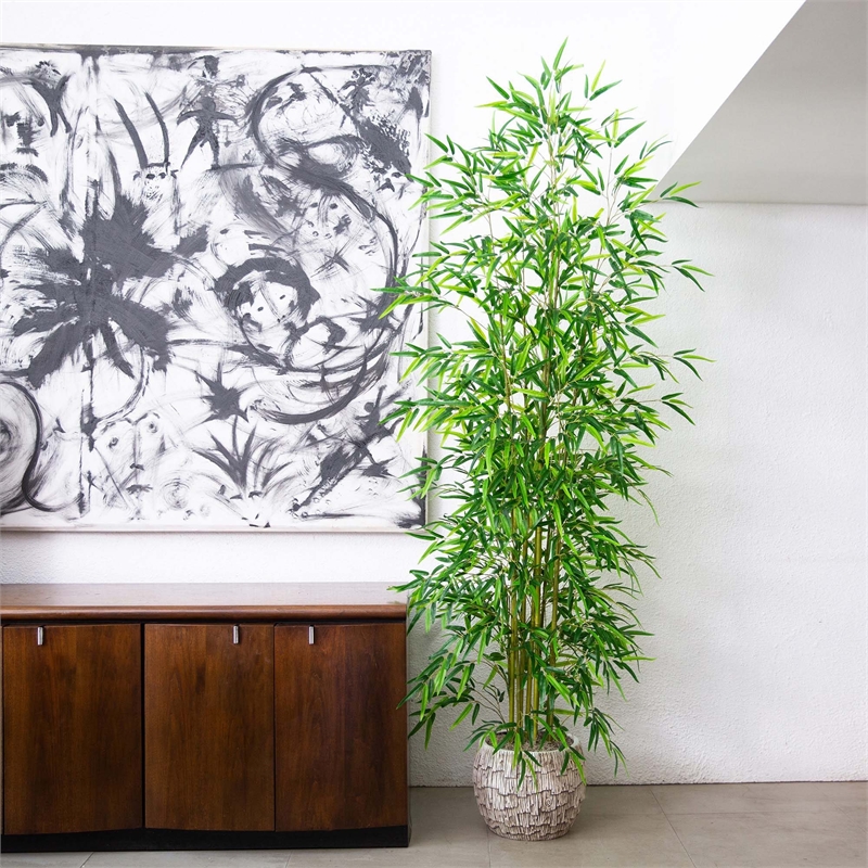 Nearly Natural 8ft Artificial Green Bamboo Tree in Green